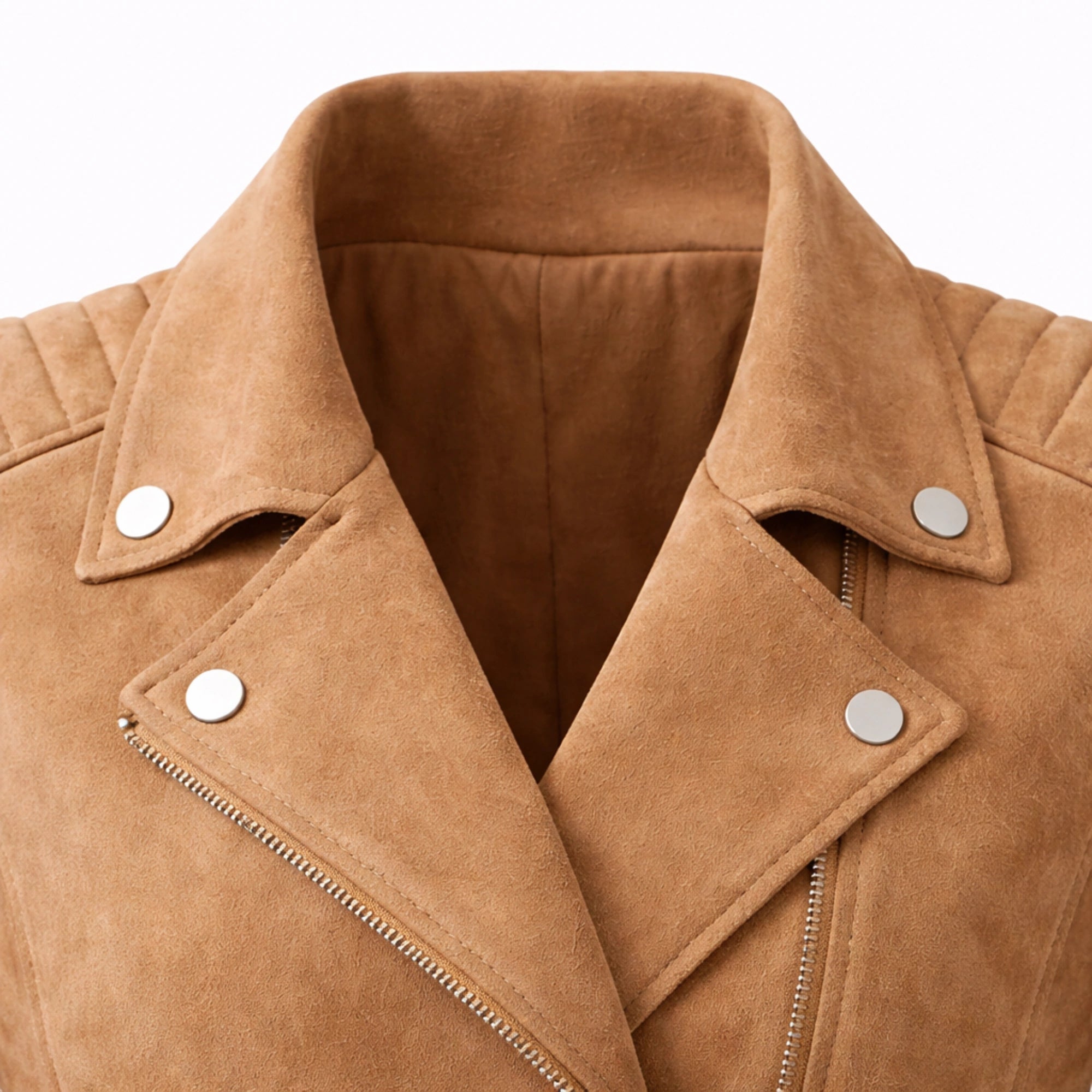 Women Camel Suede Biker Jacket Fitted Casual Streetwear Style Fashion - RXD Leather 00293 