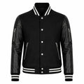 Women's black varsity jacket with leather sleeves – RXD Leather