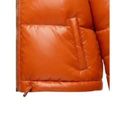 Women Orange Leather Puffer Jacket Faux Fur Hood Winter Style - RXD Leather 008 