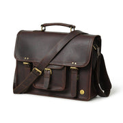 Vintage brown leather laptop bag detail – RXD Leather