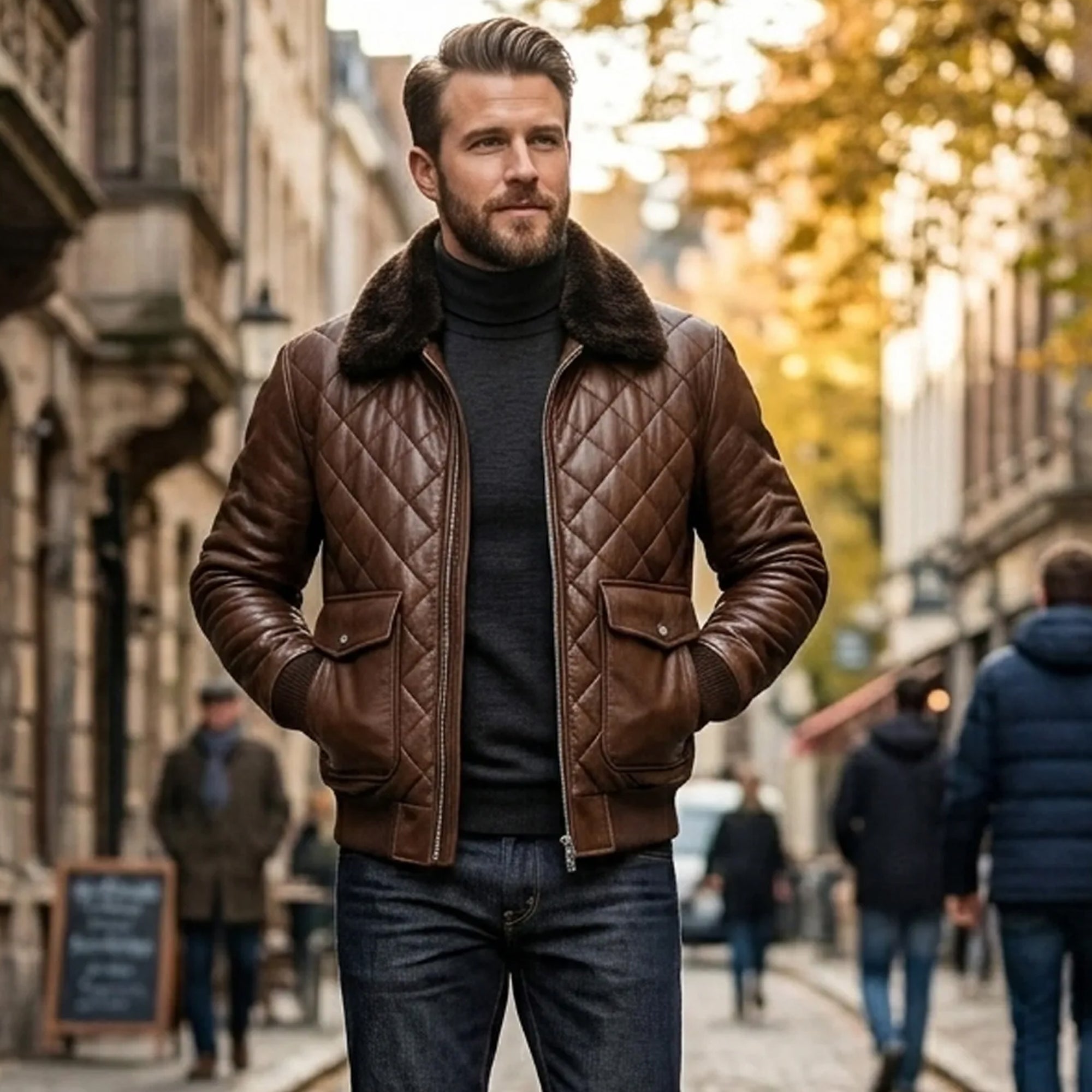 Men's A2 Shearling Sheepskin Leather Bomber Jacket Aviator Winter Coat- RXD Leather 0080
