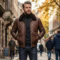Men's A2 Shearling Sheepskin Leather Bomber Jacket Aviator Winter Coat- RXD Leather 0080