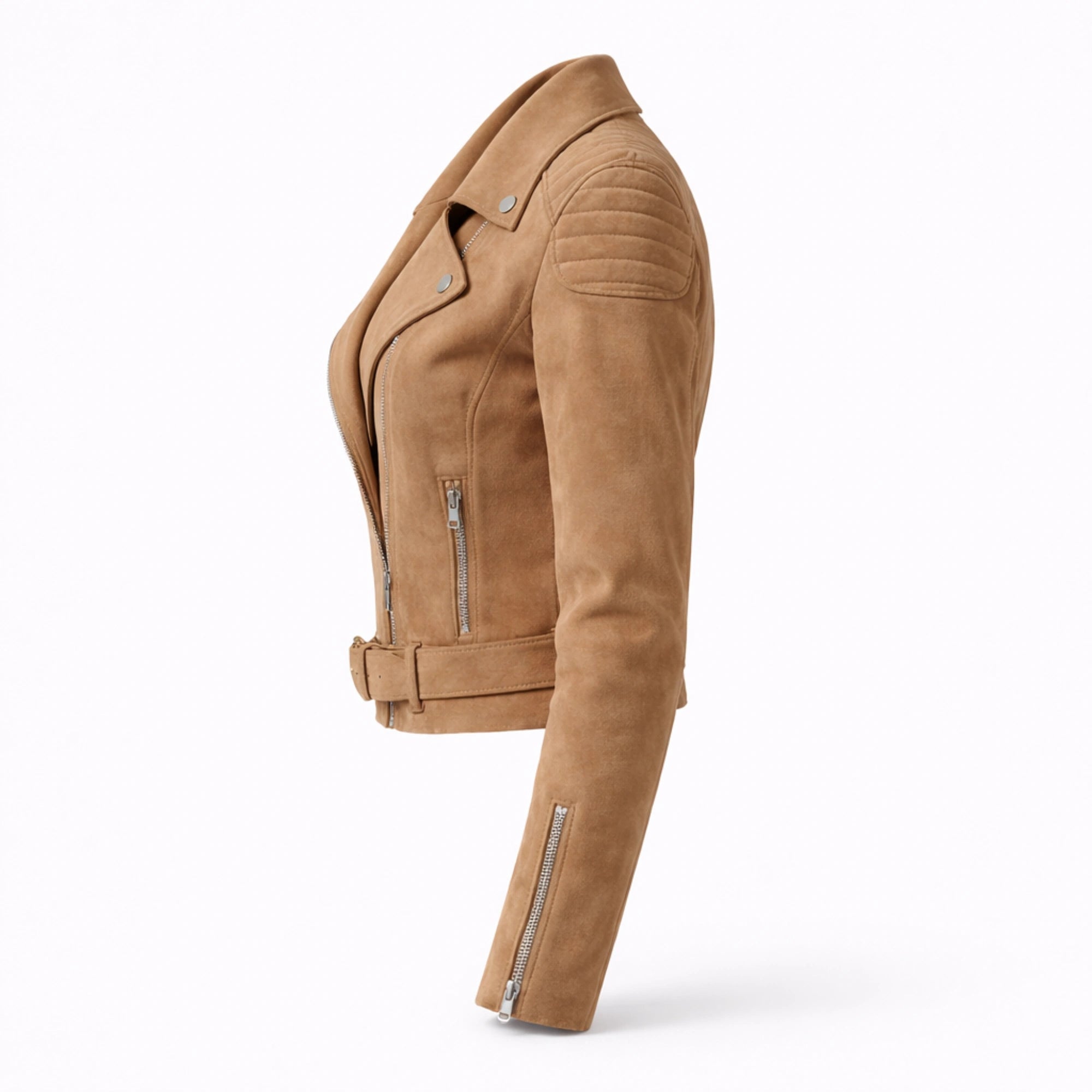Women Camel Suede Biker Jacket Fitted Casual Streetwear Style Fashion - RXD Leather 00293 
