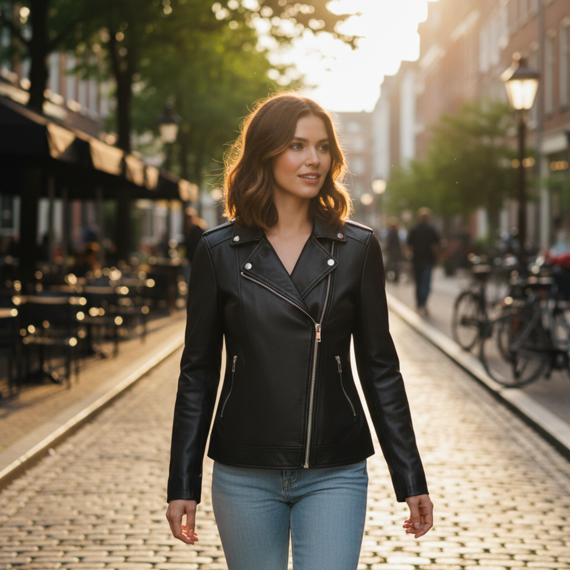 Women's black leather blazer with open collar – RXD Leather