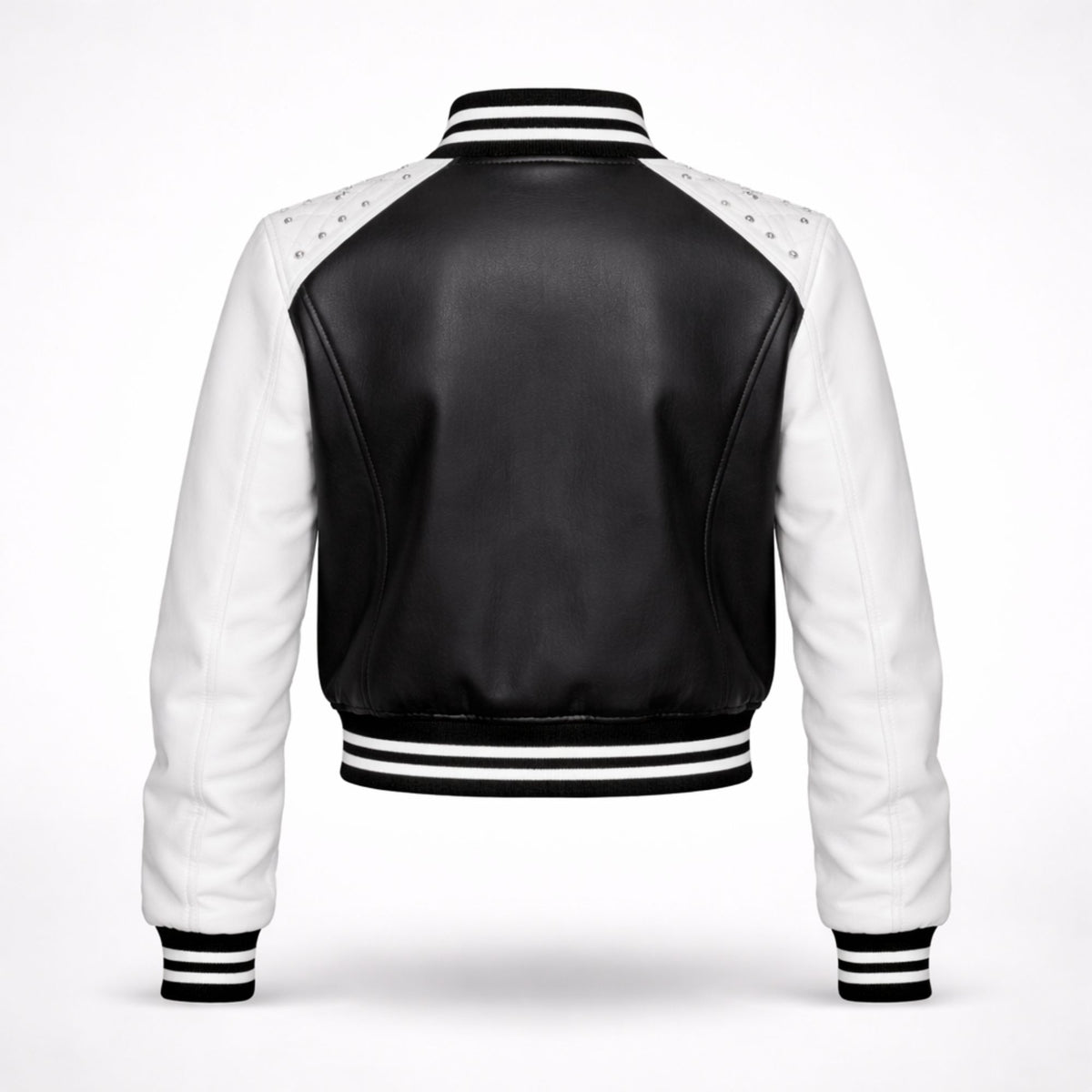 Women's faux leather varsity bomber with letter detail – RXD Leather
