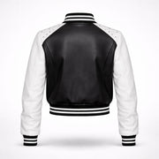 Women's faux leather varsity bomber with letter detail – RXD Leather