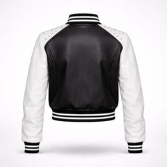Women Black White Varsity Bomber Jacket Faux Leather Style Fit - RXD Leather 00328 