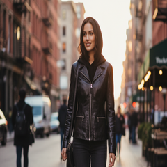 Women Black Leather Blazer Slim Fit Elegant Office Casual Style - RXD Leather 00391