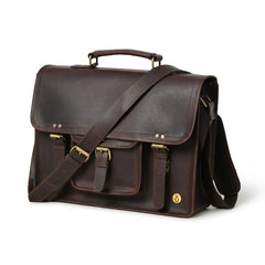 Vintage Brown Leather Laptop  Bag with Front Pocket & Strap - RXD Leather 0049