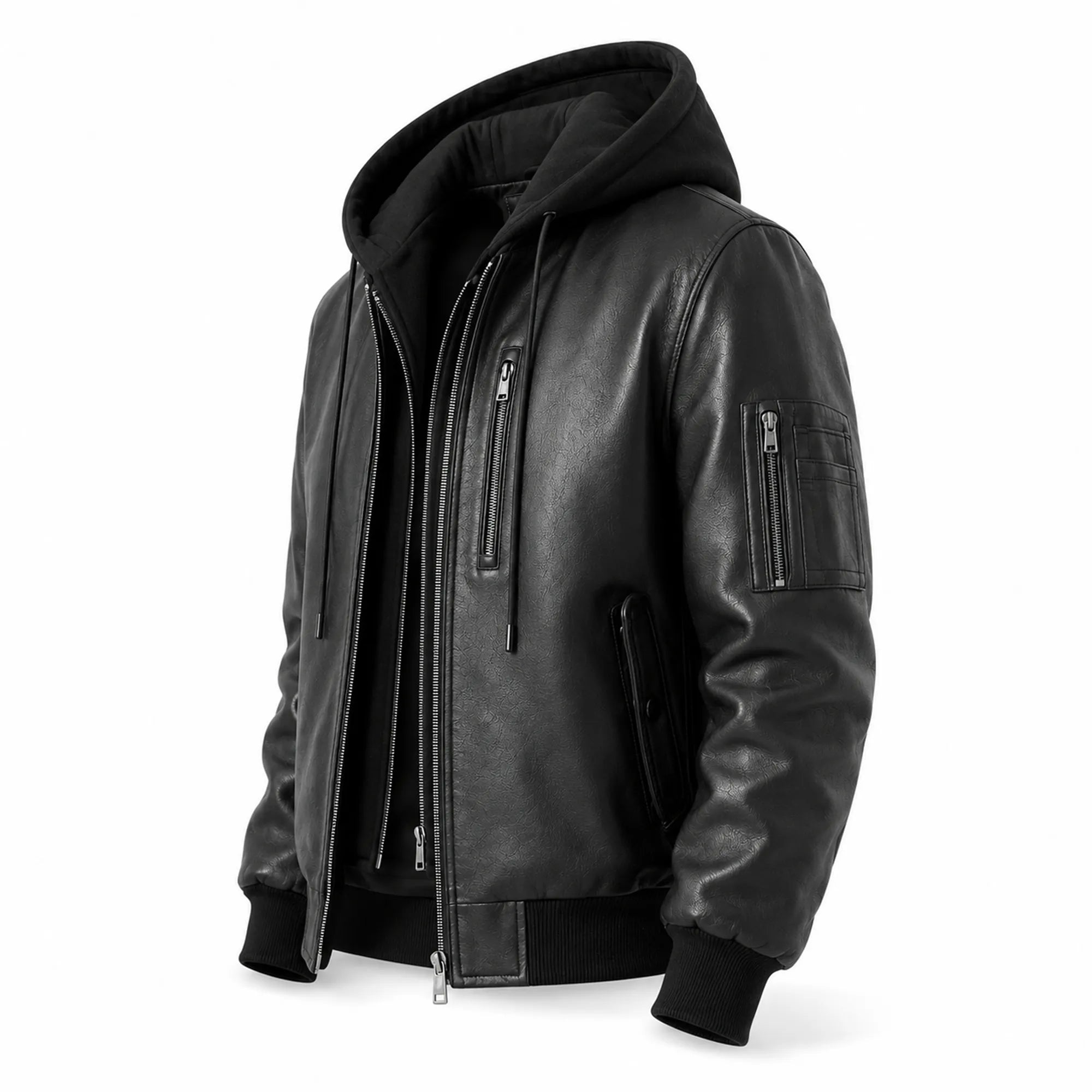 Men's black hooded jacket styled – RXD Leather