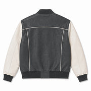 Men's gray varsity jacket with white sleeves – RXD Leather