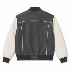 Mens Gray White Varsity Jacket Padded Winter Streetwear Style Outfit - RXD Leather 00170