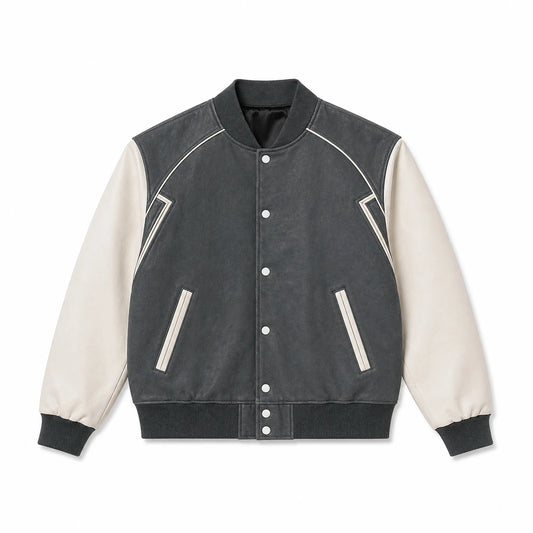 Mens Gray White Varsity Jacket Padded Winter Streetwear Style Outfit - RXD Leather 00170 2000