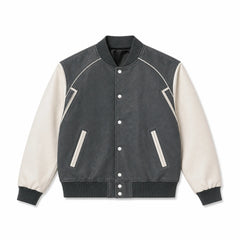 Mens Gray White Varsity Jacket Padded Winter Streetwear Style Outfit - RXD Leather 00170