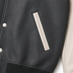 Mens Gray White Varsity Jacket Padded Winter Streetwear Style Outfit - RXD Leather 00170 