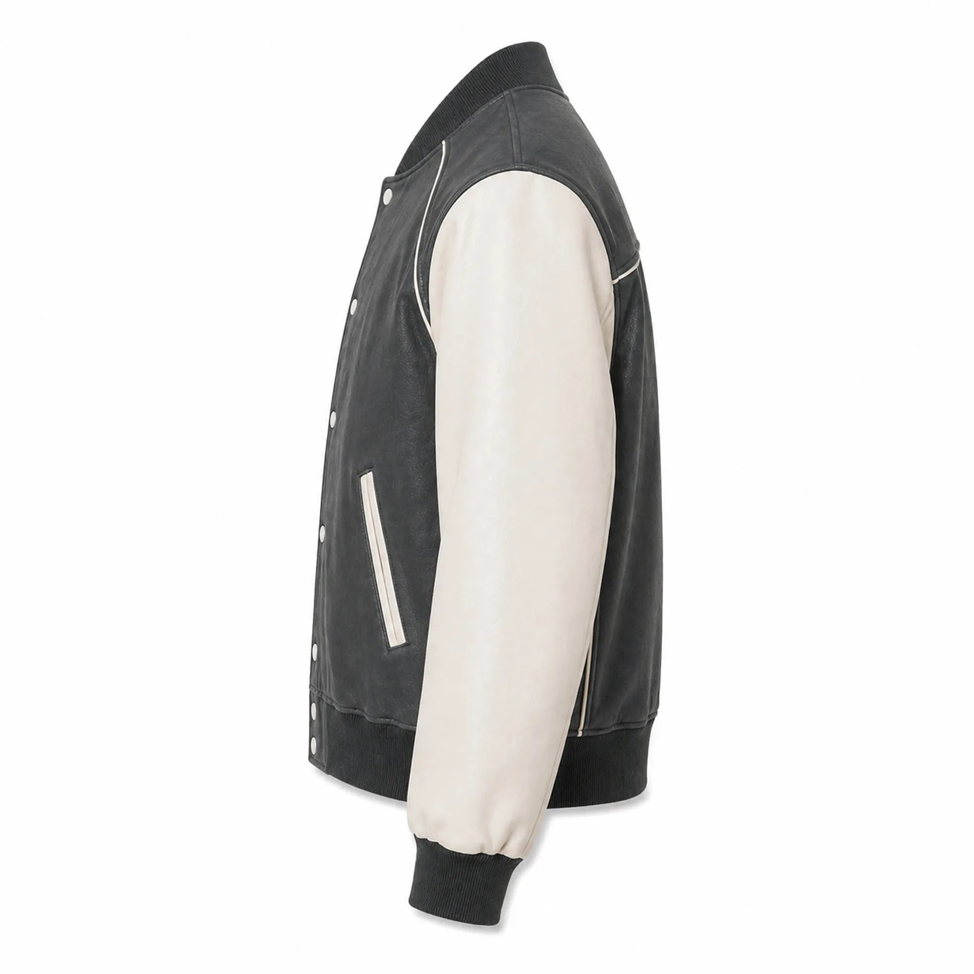 Mens Gray White Varsity Jacket Padded Winter Streetwear Style Outfit - RXD Leather 00170