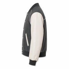 Mens Gray White Varsity Jacket Padded Winter Streetwear Style Outfit - RXD Leather 00170