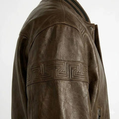 Men's brown varsity bomber jacket back – RXD Leather
