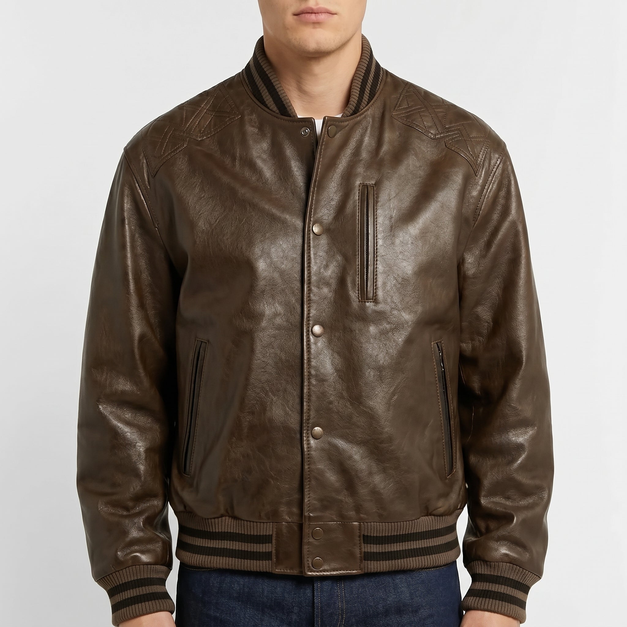 Men's brown real leather varsity jacket – RXD Leather