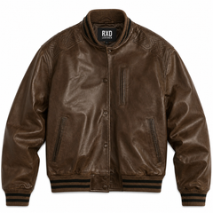 Men's brown varsity leather bomber jacket – RXD Leather