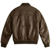 Men's brown leather college bomber jacket – RXD Leather