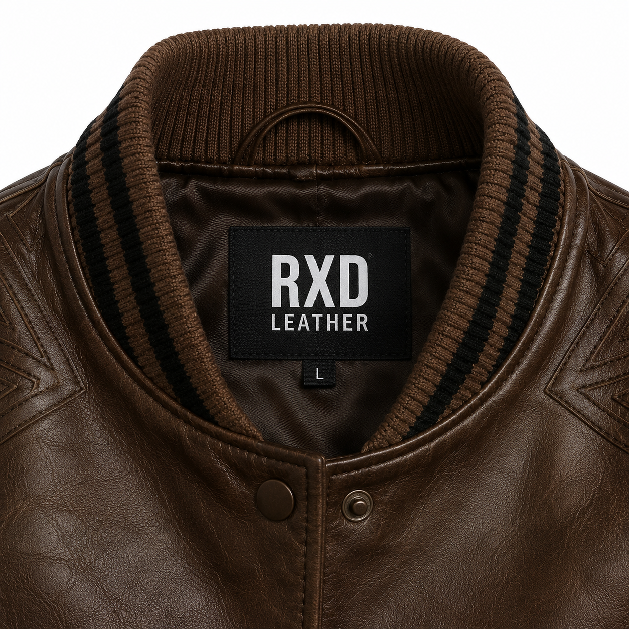 Men's brown varsity leather bomber jacket styled – RXD Leather