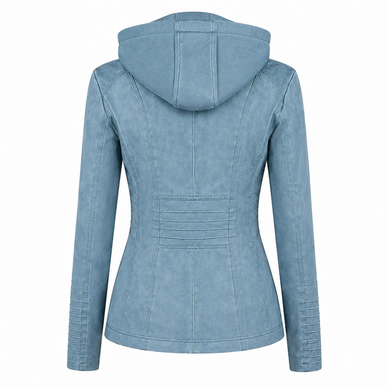 Women Blue Faux Leather Hooded Jacket Slim Fit Casual Wear Style - RXD Leather 0019