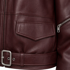 Maroon Leather womens puffer jacket  Outerwear Jacket - RXD Leather 007