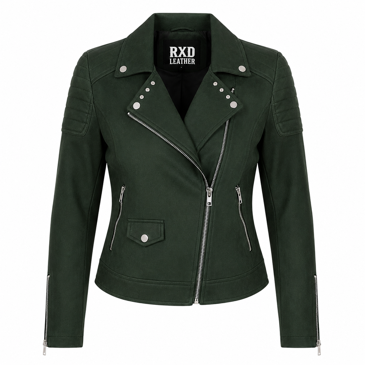 Women's olive green suede leather biker jacket – RXD Leather