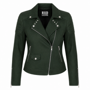 Women's olive green suede leather biker jacket – RXD Leather