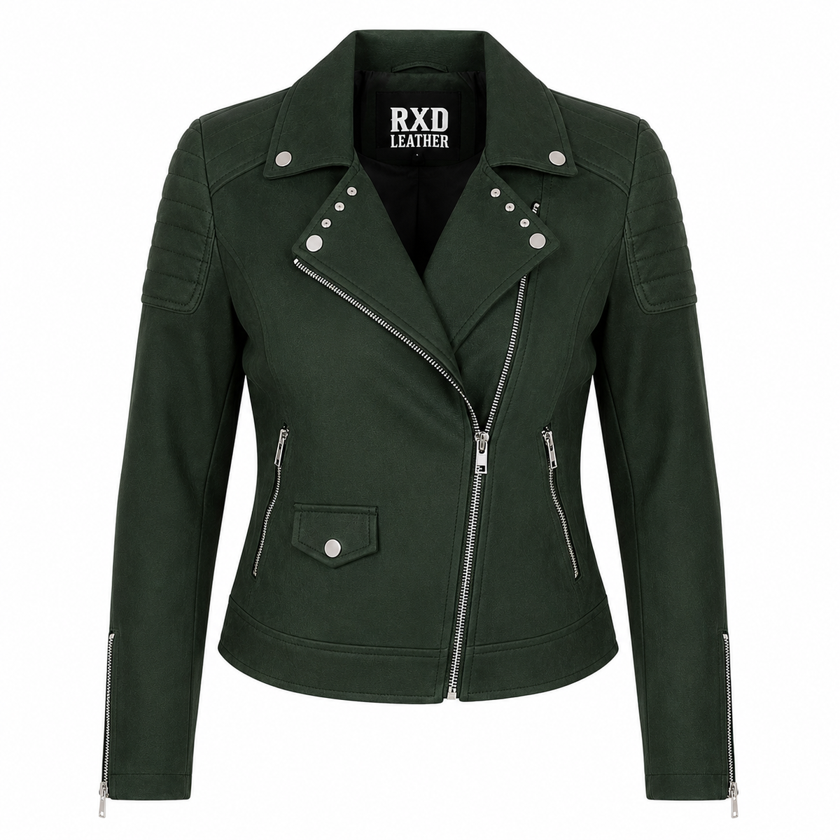 Women's olive green suede leather biker jacket – RXD Leather
