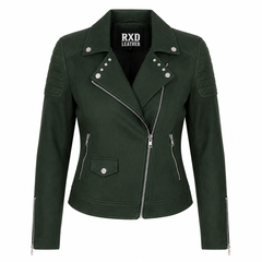 Women's olive green suede leather biker jacket – RXD Leather