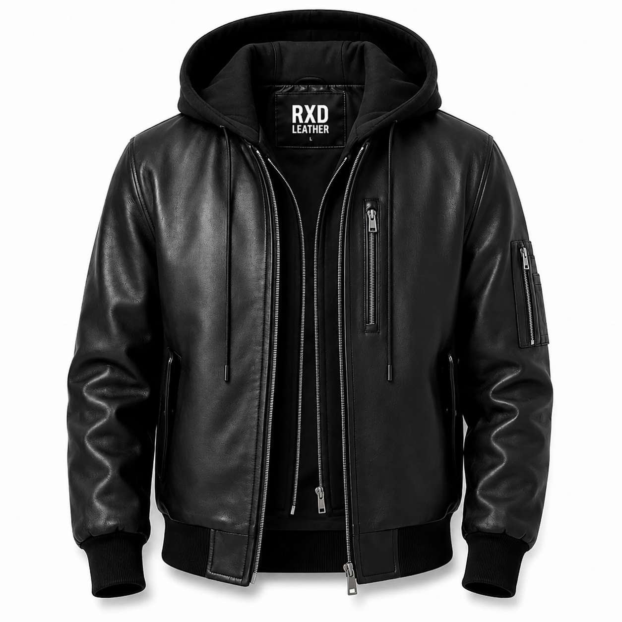 Men's black distressed hooded winter jacket – RXD Leather