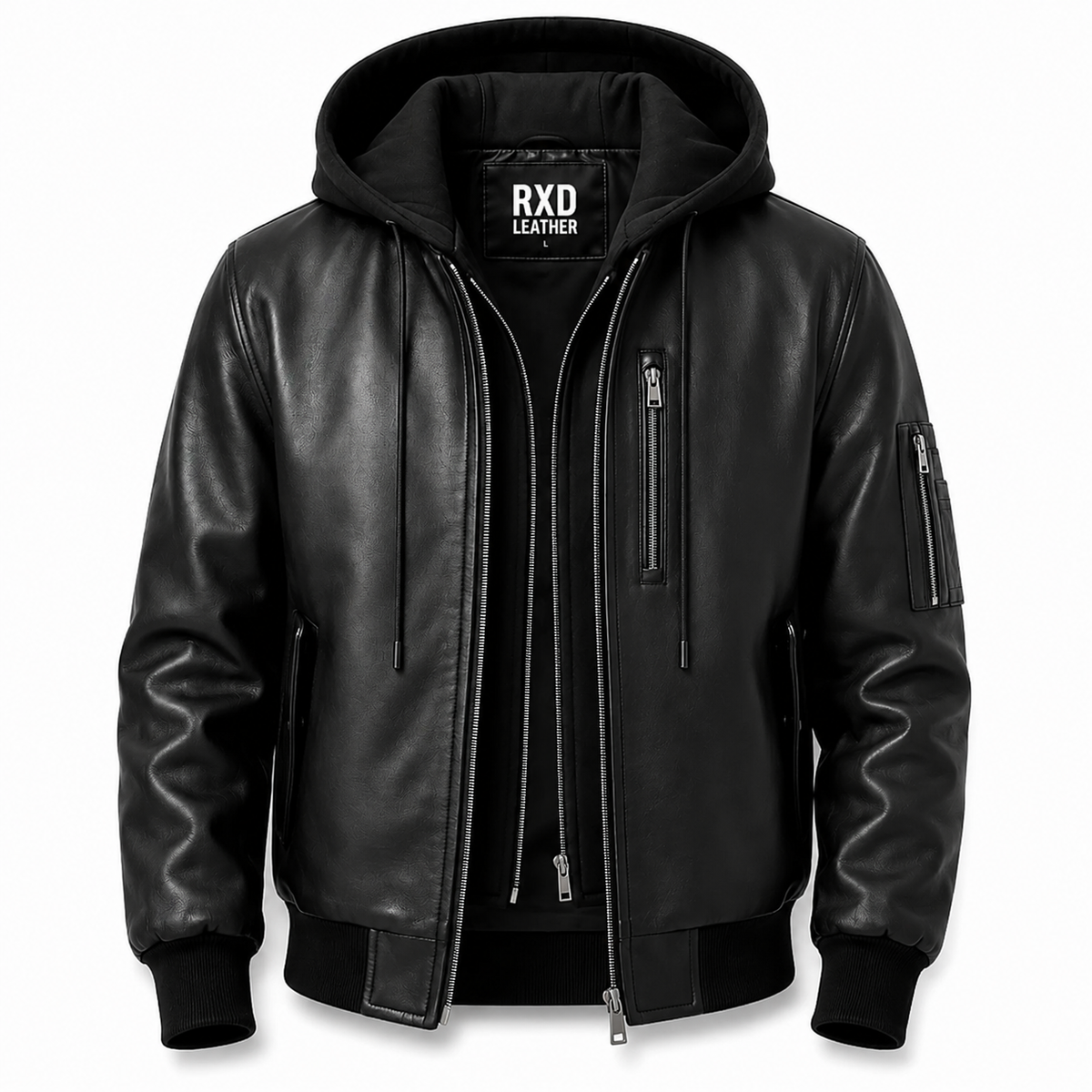 Men's black distressed hooded winter jacket – RXD Leather