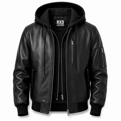 Men's black distressed hooded winter jacket – RXD Leather