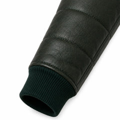 Men's green sheepskin leather puffer bomber detail – RXD Leather