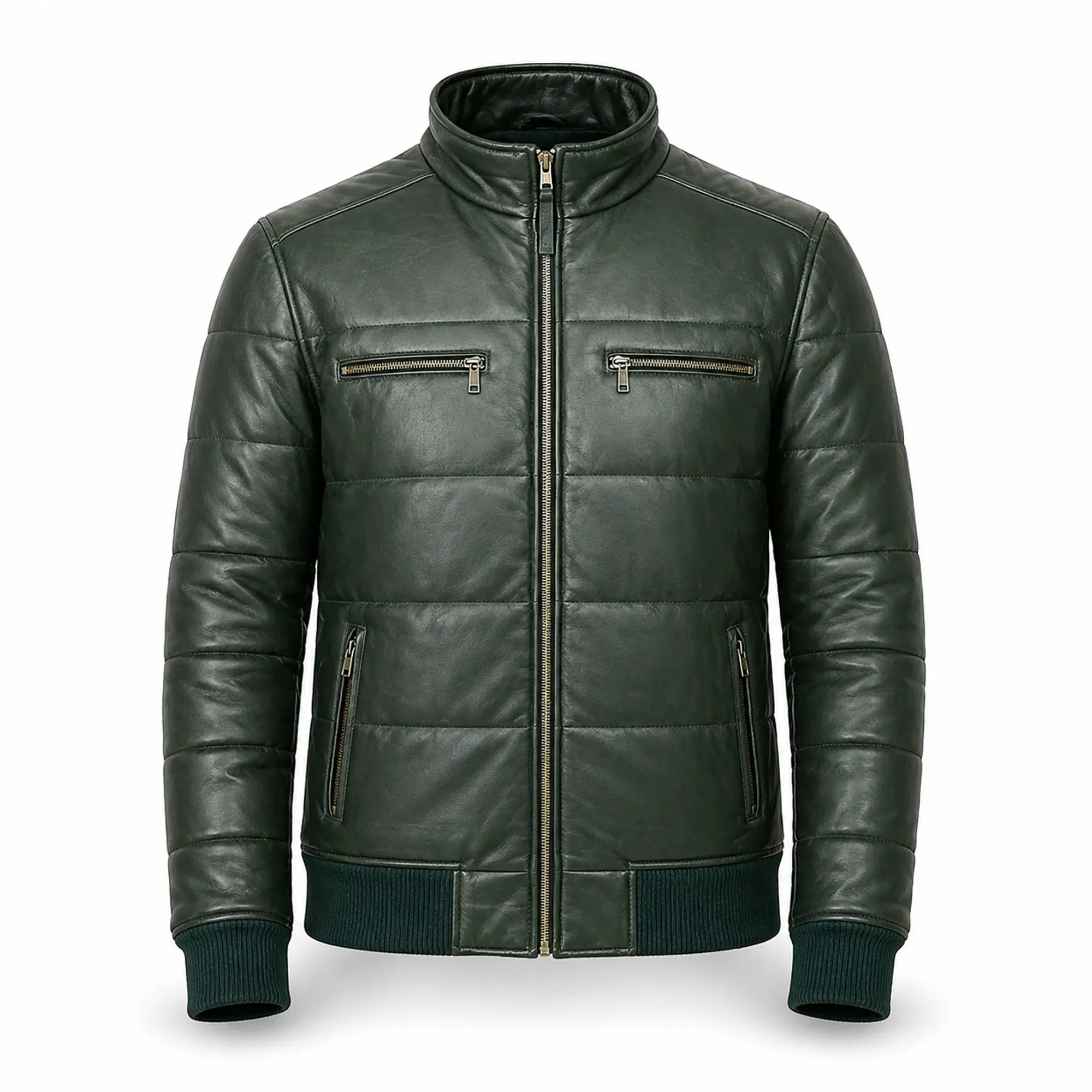 Men's green sheepskin leather puffer bomber jacket – RXD Leather