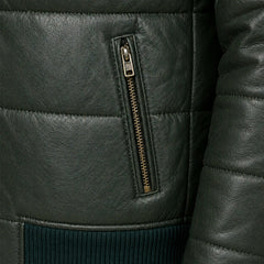 Men's green leather puffer bomber styled – RXD Leather