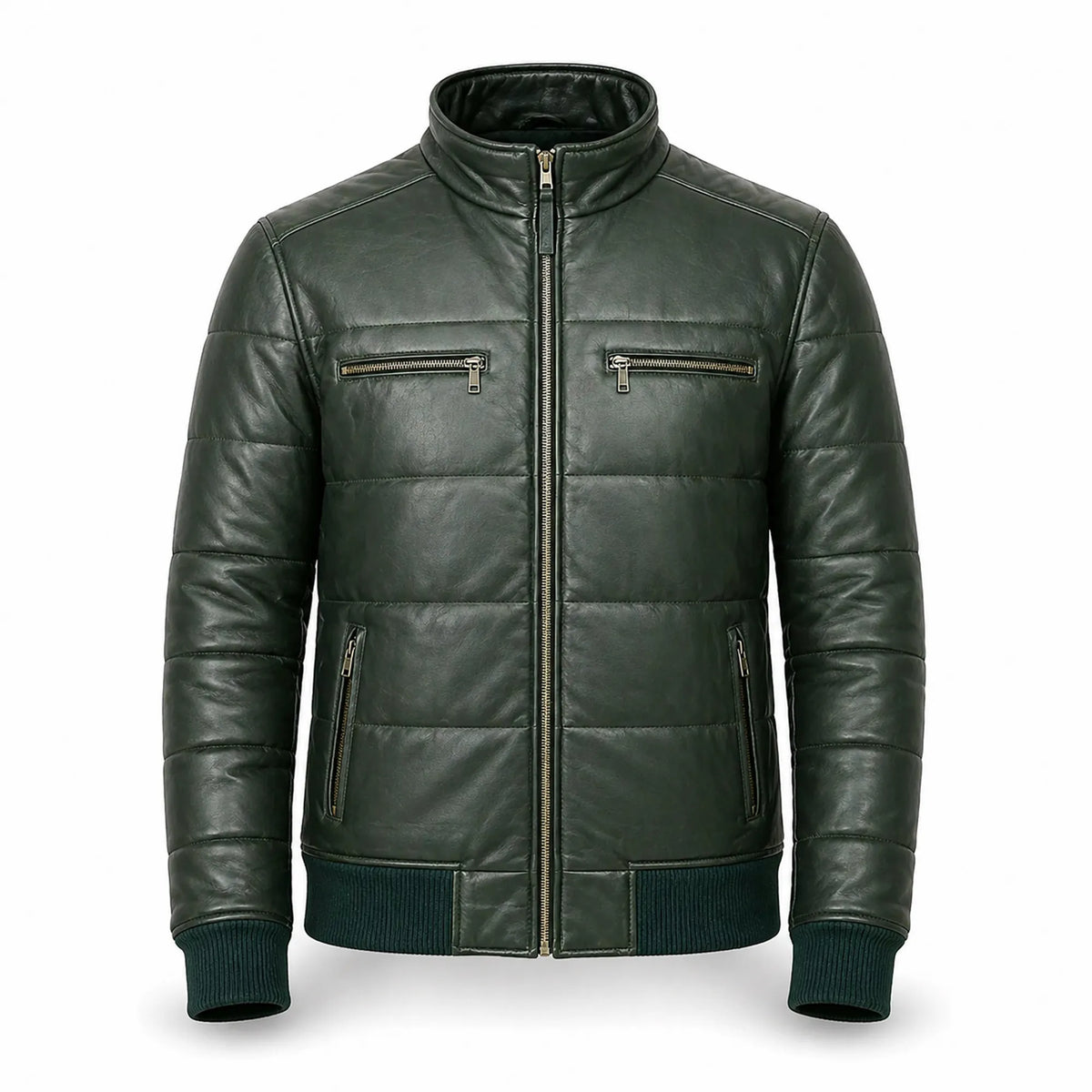 Men's green sheepskin leather puffer bomber jacket – RXD Leather