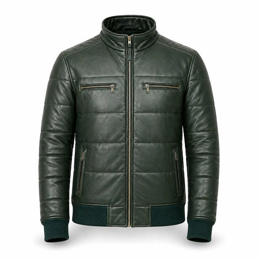 Men's green sheepskin leather puffer bomber jacket – RXD Leather 2000