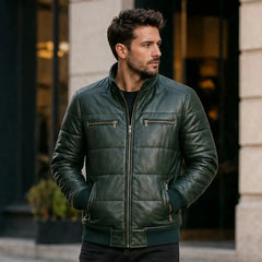 Men's green leather puffer jacket – RXD Leather