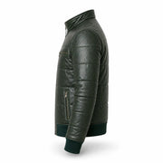 Men's green leather puffer bomber jacket back – RXD Leather