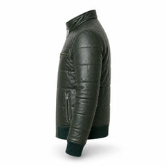 Men's green leather puffer bomber jacket back – RXD Leather