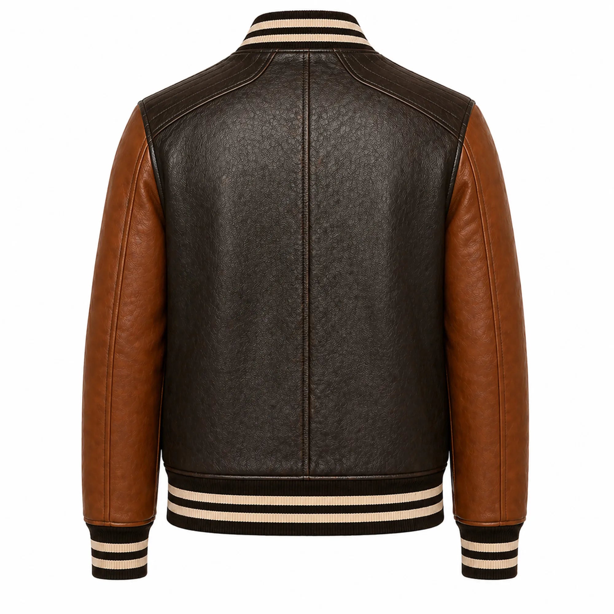 Mens Brown Cowhide Leather Varsity Bomber Jacket Streetwear Fit - RXD Leather 00142 