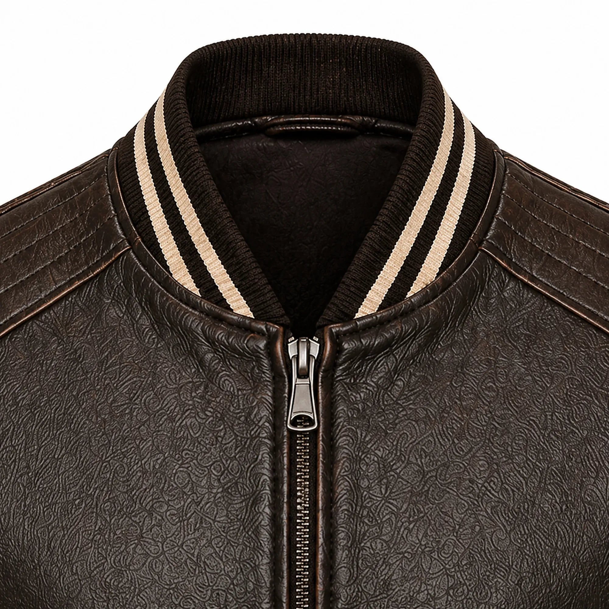 Mens Brown Cowhide Leather Varsity Bomber Jacket Streetwear Fit - RXD Leather 00142 