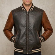 Men's brown leather college varsity jacket – RXD Leather