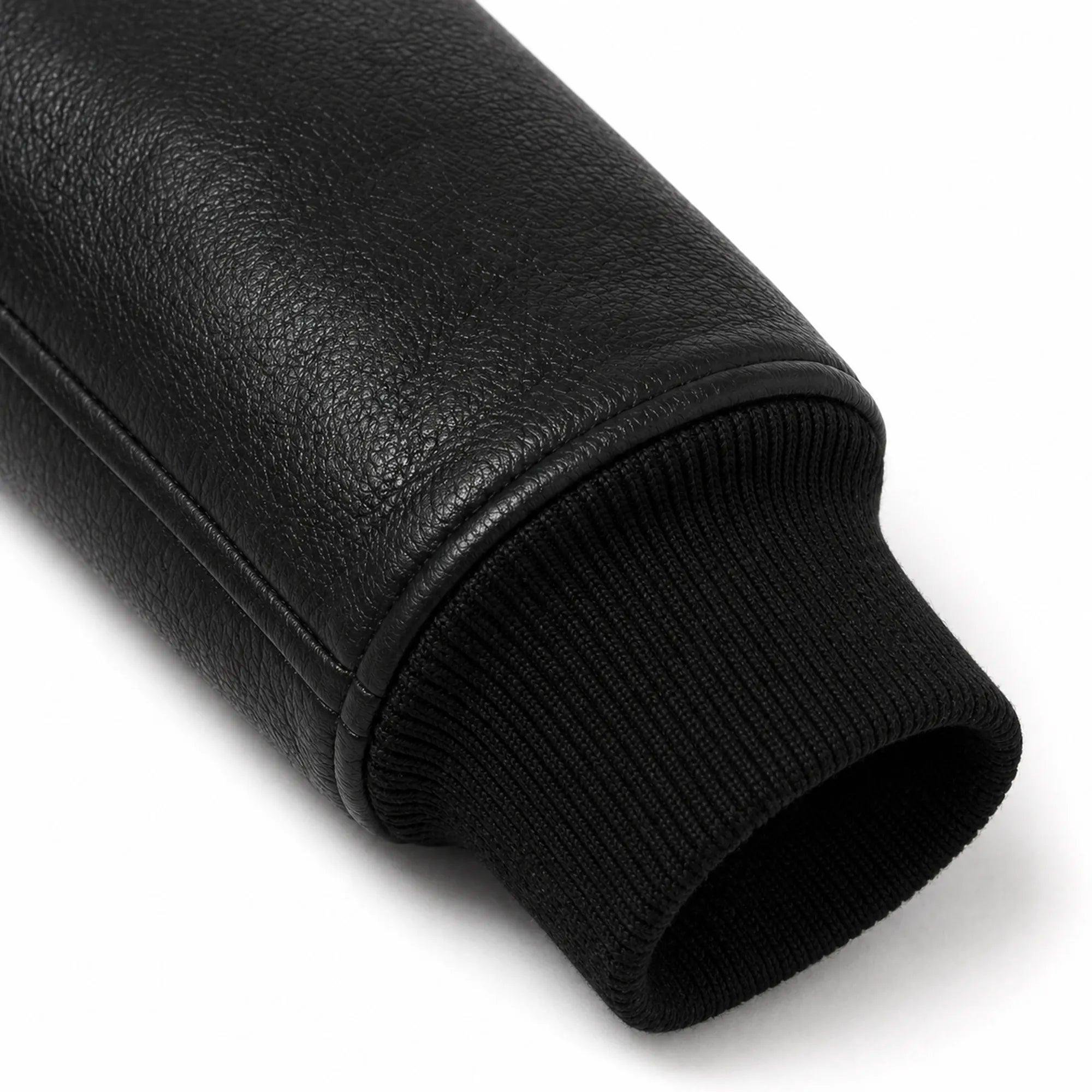 Men's black leather panel varsity jacket detail – RXD Leather