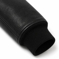 Men's black leather panel varsity jacket detail – RXD Leather