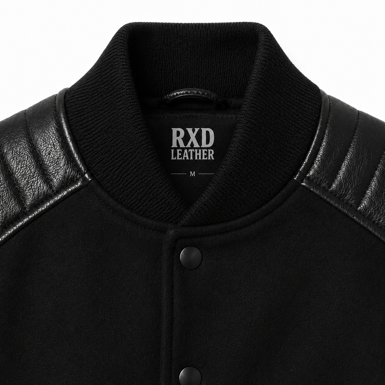 Men's black varsity jacket styled – RXD Leather