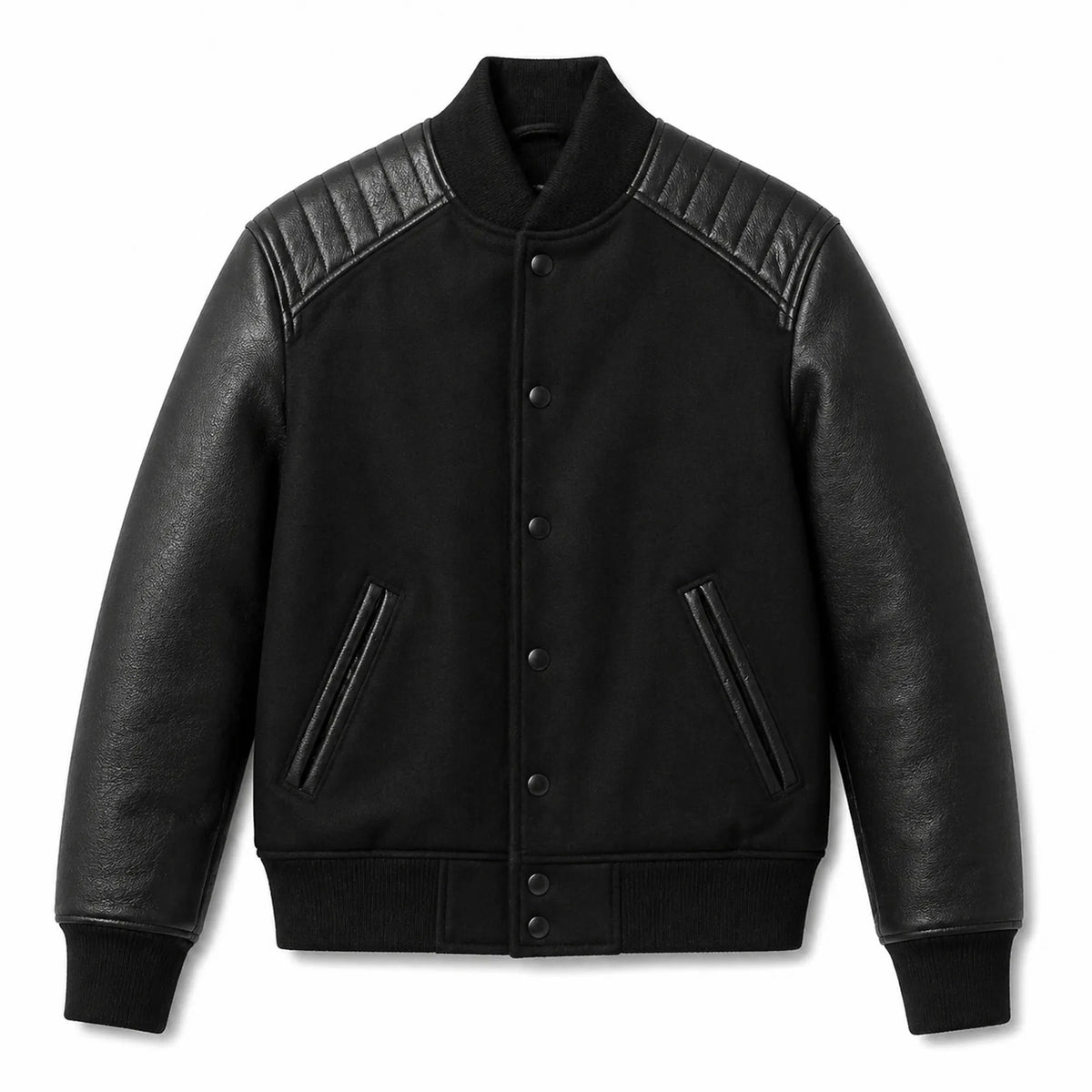 Men's black leather panel varsity jacket – RXD Leather